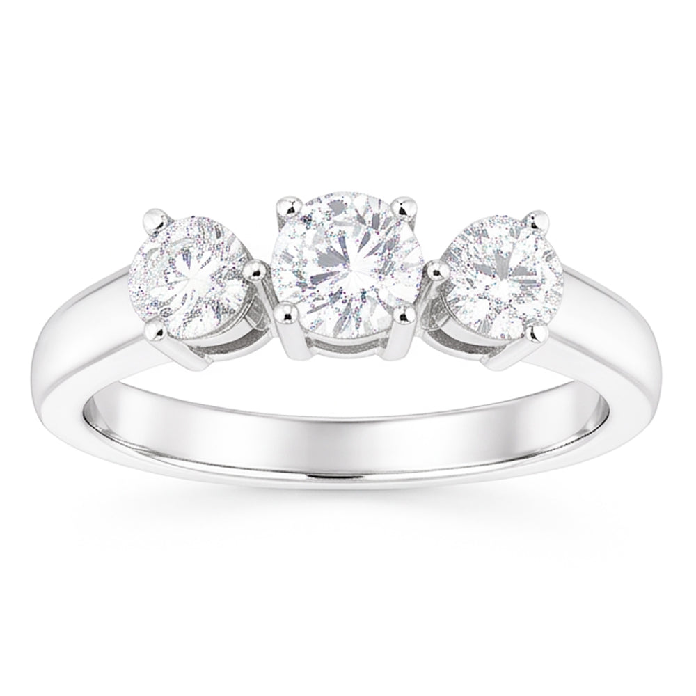 1.50 Karat Runder Natürliche Aus der Erde Abgebauter Natürlicher Diamant Drei-Steine-Jubiläumsring Weißgold 14K
