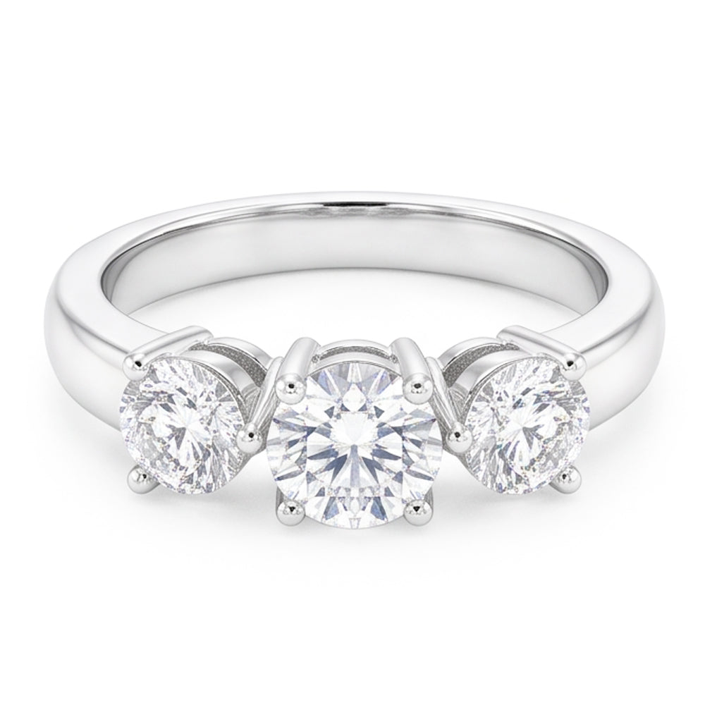 1.50 Karat Runder Natürliche Aus der Erde Abgebauter Natürlicher Diamant Drei-Steine-Jubiläumsring Weißgold 14K