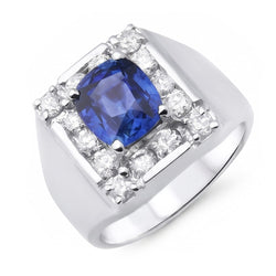 1.56 Kt. srilankischer Saphir-Aus der Erde Abgebauter Natürlicher Diamant-Ring 14K Weißgold