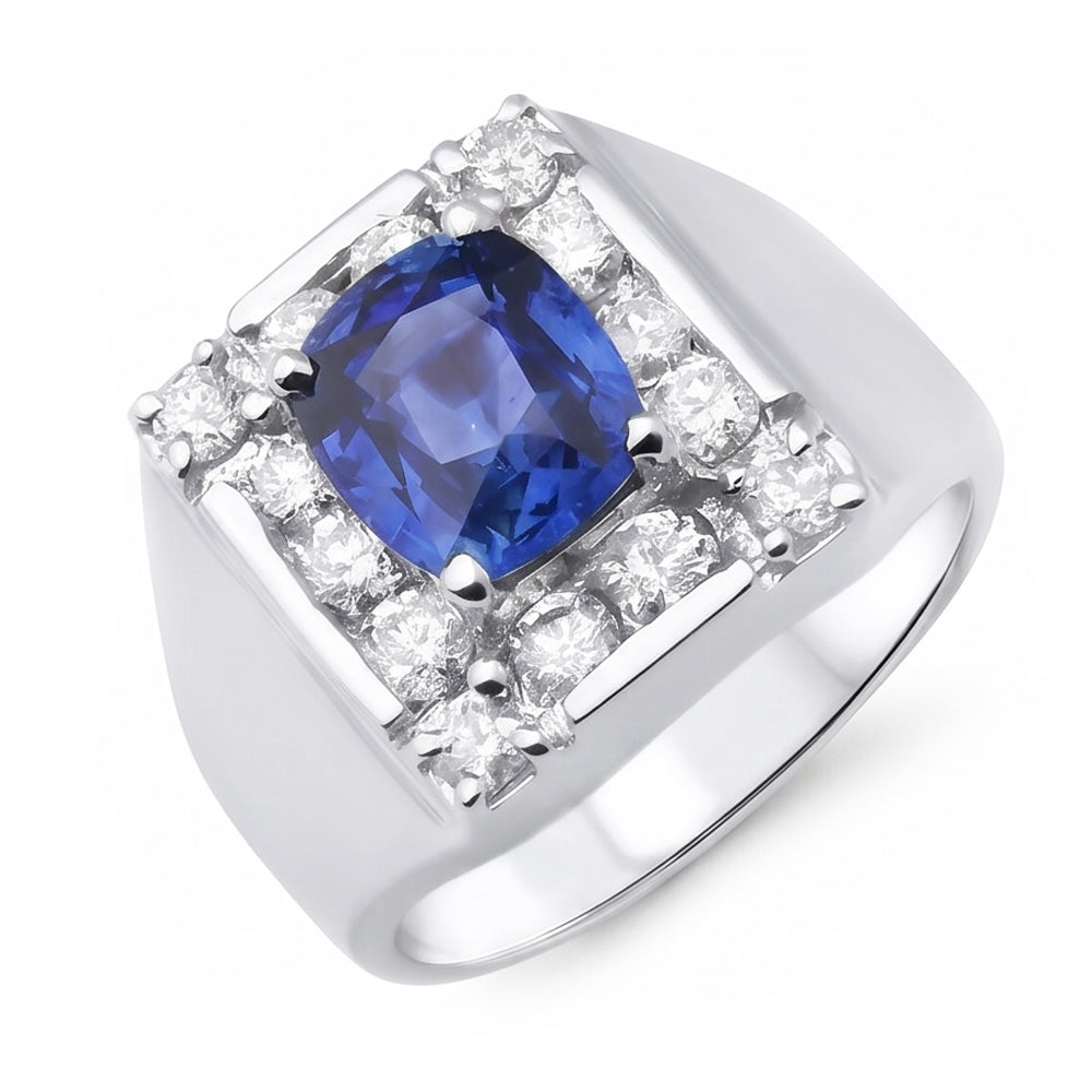 1.56 Kt. srilankischer Saphir-Aus der Erde Abgebauter Natürlicher Diamant-Ring 14K Weißgold
