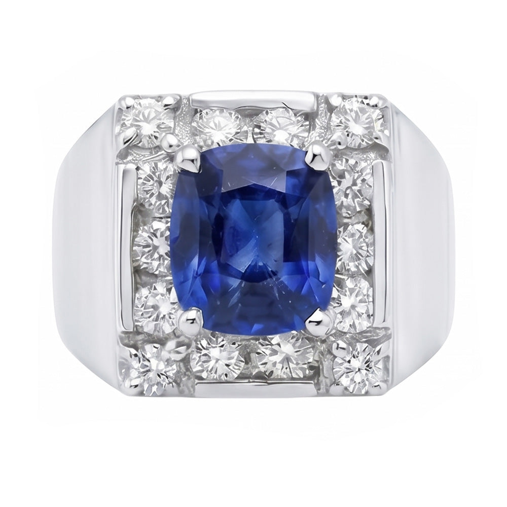 1.56 Kt. srilankischer Saphir-Aus der Erde Abgebauter Natürlicher Diamant-Ring 14K Weißgold