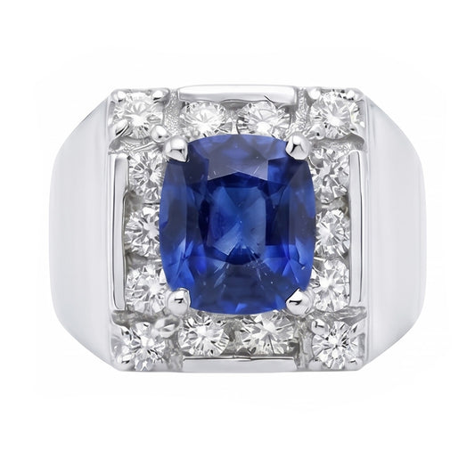 1.56 Kt. srilankischer Saphir-Aus der Erde Abgebauter Natürlicher Diamant-Ring 14K Weißgold