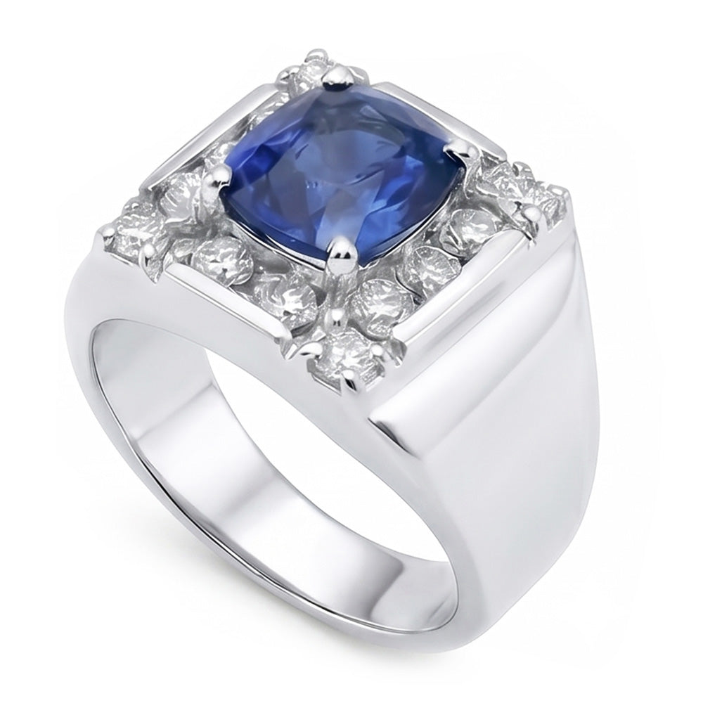 1.56 Kt. srilankischer Saphir-Aus der Erde Abgebauter Natürlicher Diamant-Ring 14K Weißgold