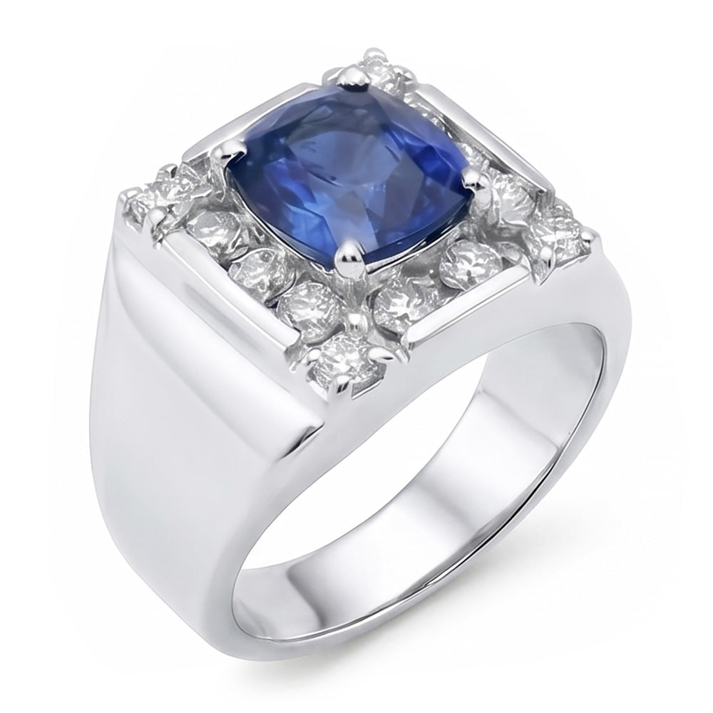 1.56 Kt. srilankischer Saphir-Aus der Erde Abgebauter Natürlicher Diamant-Ring 14K Weißgold