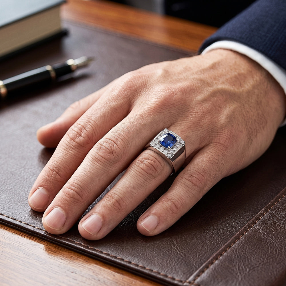 1.56 Kt. srilankischer Saphir-Aus der Erde Abgebauter Natürlicher Diamant-Ring 14K Weißgold