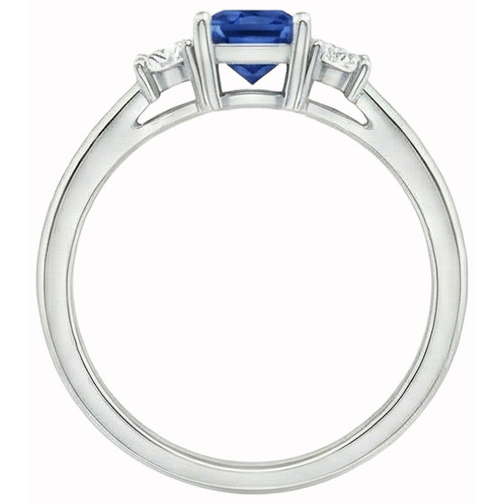 1.65 Kt. Drei-Stein-Ceylon-Saphir-Aus der Erde Abgebauter Natürlicher Diamanten-Ring Weißgold 14K