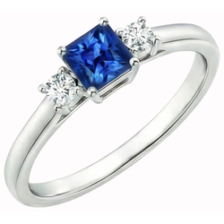 1.65 Kt. Drei-Stein-Ceylon-Saphir-Aus der Erde Abgebauter Natürlicher Diamanten-Ring Weißgold 14K
