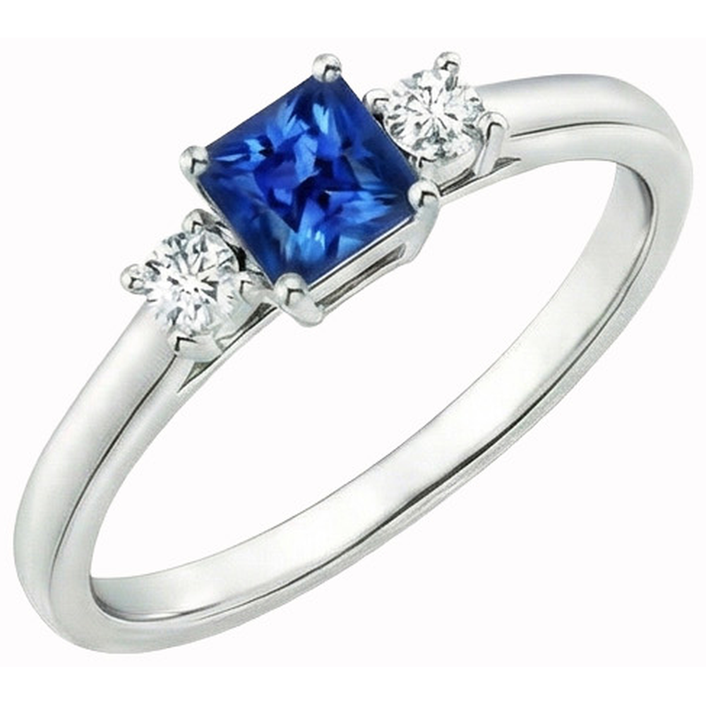 1.65 Kt. Drei-Stein-Ceylon-Saphir-Aus der Erde Abgebauter Natürlicher Diamanten-Ring Weißgold 14K