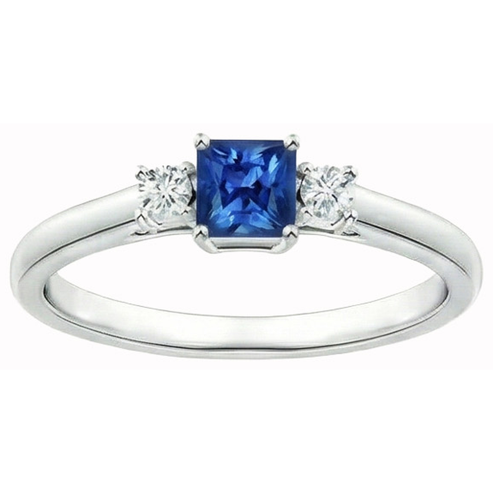1.65 Kt. Drei-Stein-Ceylon-Saphir-Aus der Erde Abgebauter Natürlicher Diamanten-Ring Weißgold 14K