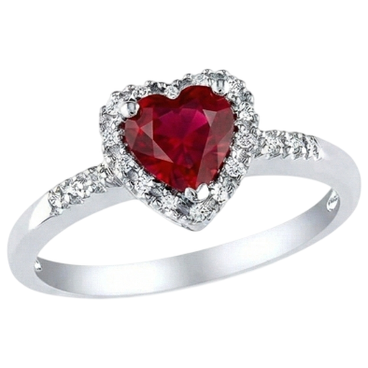 1.65 Roter Rubin im Herzschliff mit Aus der Erde Abgebauter Natürlicher Diamant Halo Ring Weißgold 14K