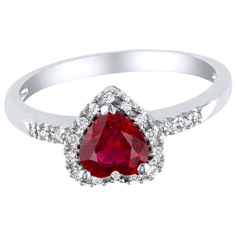 1.65 Roter Rubin im Herzschliff mit Aus der Erde Abgebauter Natürlicher Diamant Halo Ring Weißgold 14K