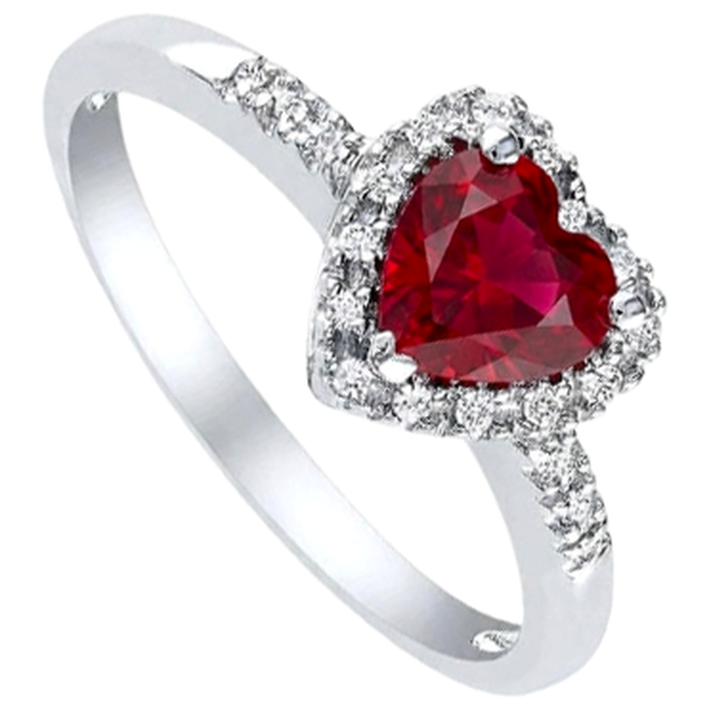 1.65 Roter Rubin im Herzschliff mit Aus der Erde Abgebauter Natürlicher Diamant Halo Ring Weißgold 14K