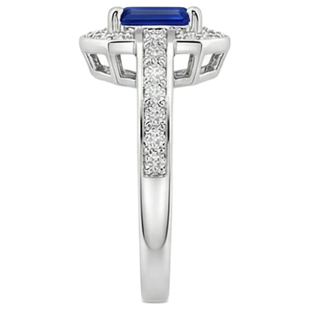 1.70 Karat Smaragdschliff Ceylon Saphir Aus der Erde Abgebauter Natürlicher Diamant Ring Weißgold 14K