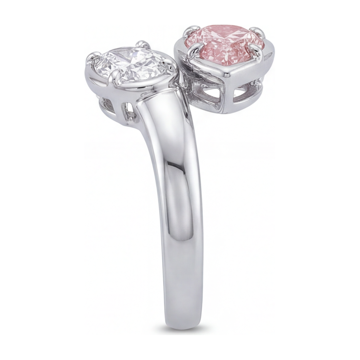 Ovaler Bypass-Ring aus 14 Karat Weißgold mit im Labor gezüchtetem rosa Diamanten, 1,75 Karat