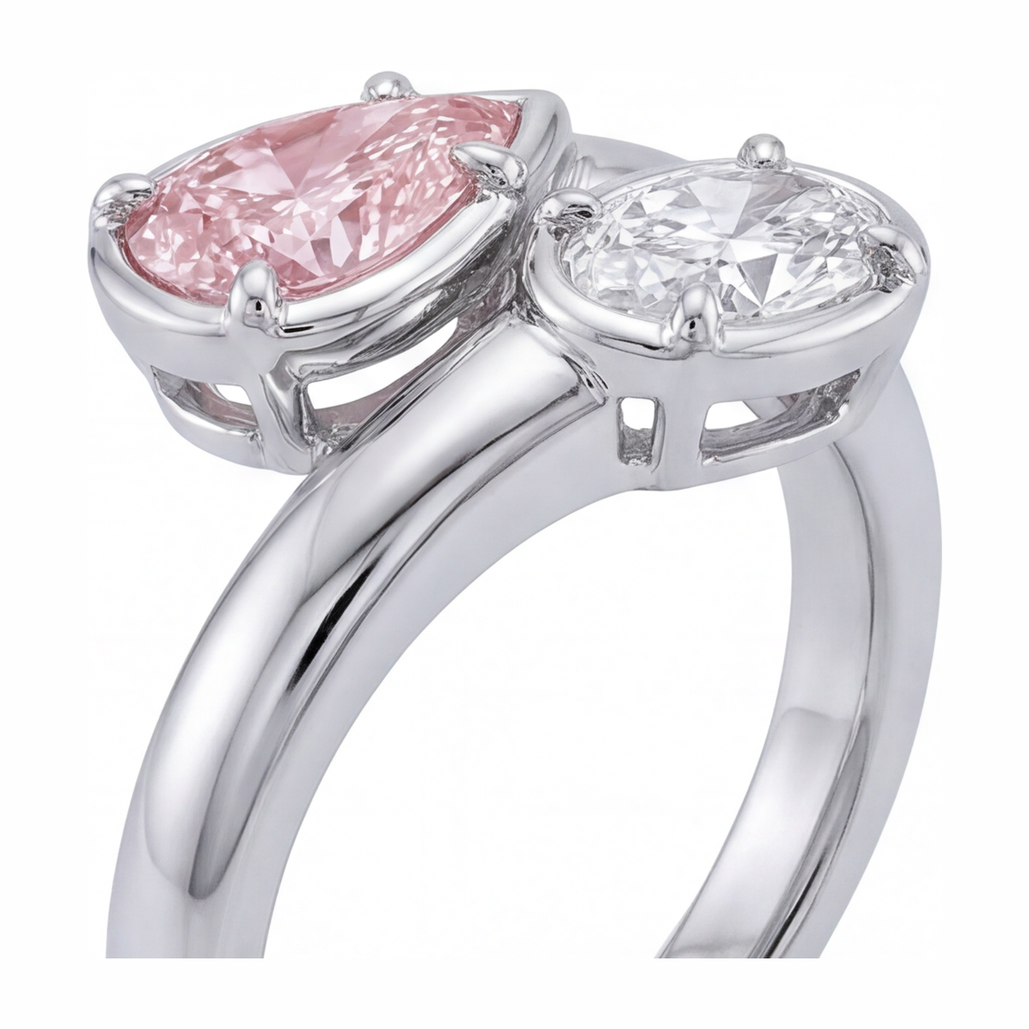 Ovaler Bypass-Ring aus 14 Karat Weißgold mit im Labor gezüchtetem rosa Diamanten, 1,75 Karat