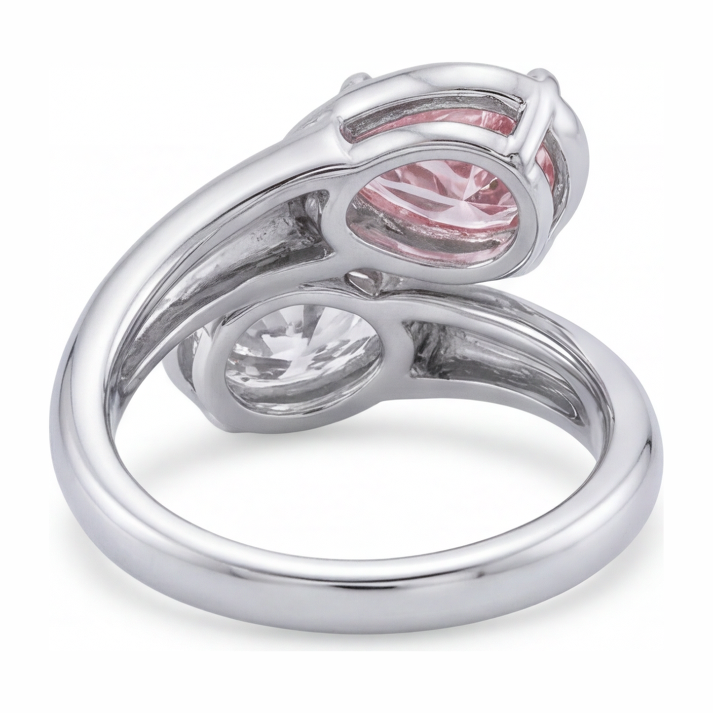 Ovaler Bypass-Ring aus 14 Karat Weißgold mit im Labor gezüchtetem rosa Diamanten, 1,75 Karat