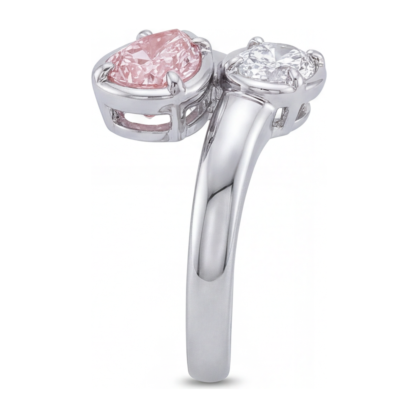 Ovaler Bypass-Ring aus 14 Karat Weißgold mit im Labor gezüchtetem rosa Diamanten, 1,75 Karat