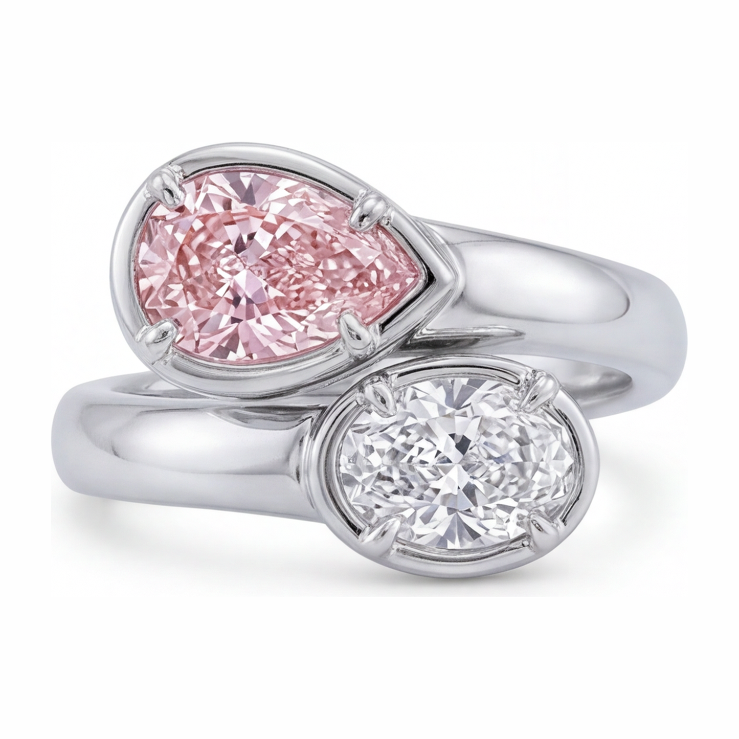 Ovaler Bypass-Ring aus 14 Karat Weißgold mit im Labor gezüchtetem rosa Diamanten, 1,75 Karat