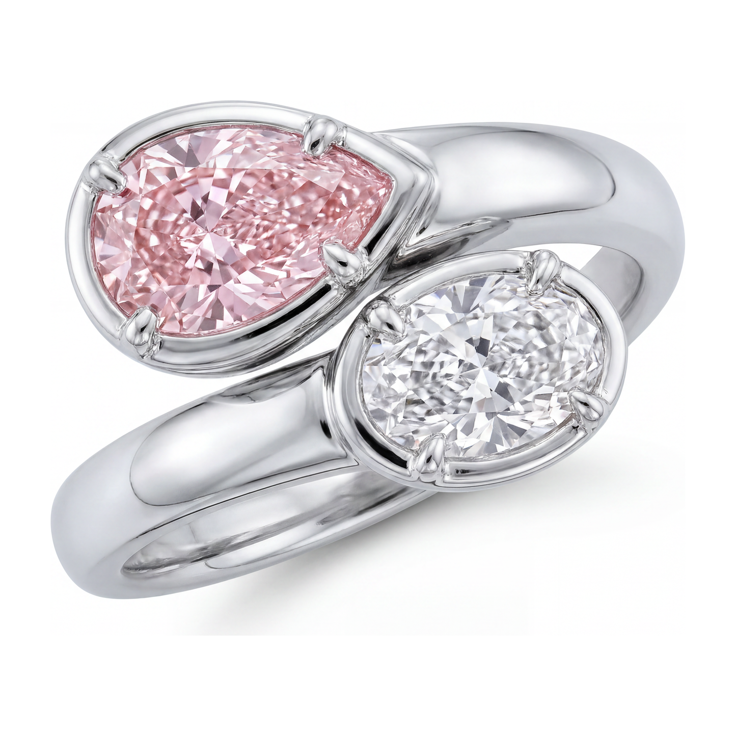 Ovaler Bypass-Ring aus 14 Karat Weißgold mit im Labor gezüchtetem rosa Diamanten, 1,75 Karat