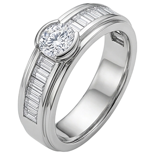 1.85 Karat Aus der Erde Abgebauter Natürlicher Diamant Weißgold 14K Herrenring halbe Lünette Set