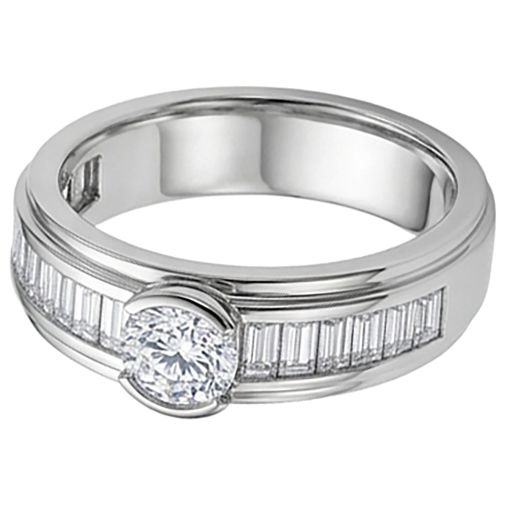 1.85 Karat Aus der Erde Abgebauter Natürlicher Diamant Weißgold 14K Herrenring halbe Lünette Set