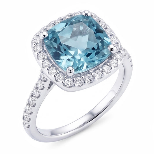 1.91 Karat Blaues Kissen Halo Center Edelsteinring Weißgold 14K