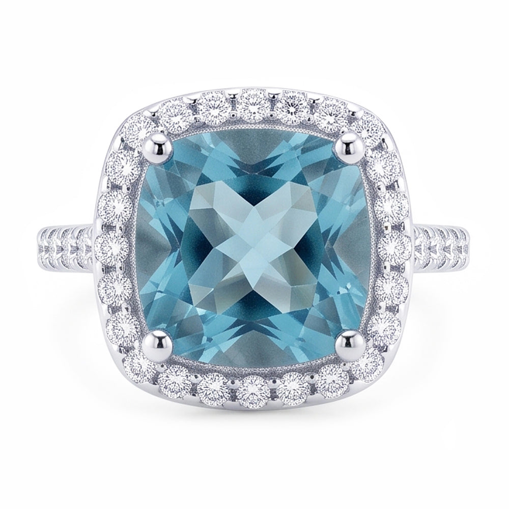 1.91 Karat Blaues Kissen Halo Center Edelsteinring Weißgold 14K