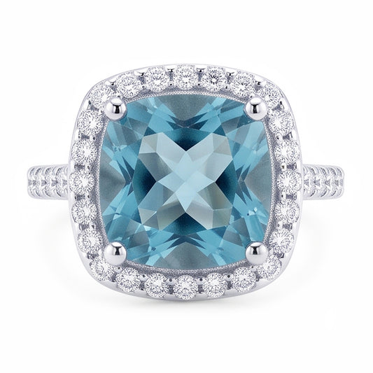 1.91 Karat Blaues Kissen Halo Center Edelsteinring Weißgold 14K