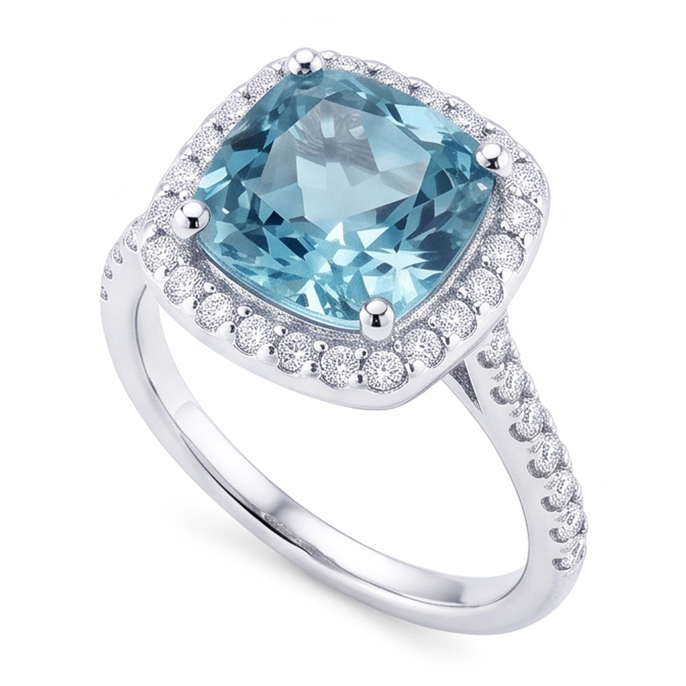 1.91 Karat Blaues Kissen Halo Center Edelsteinring Weißgold 14K