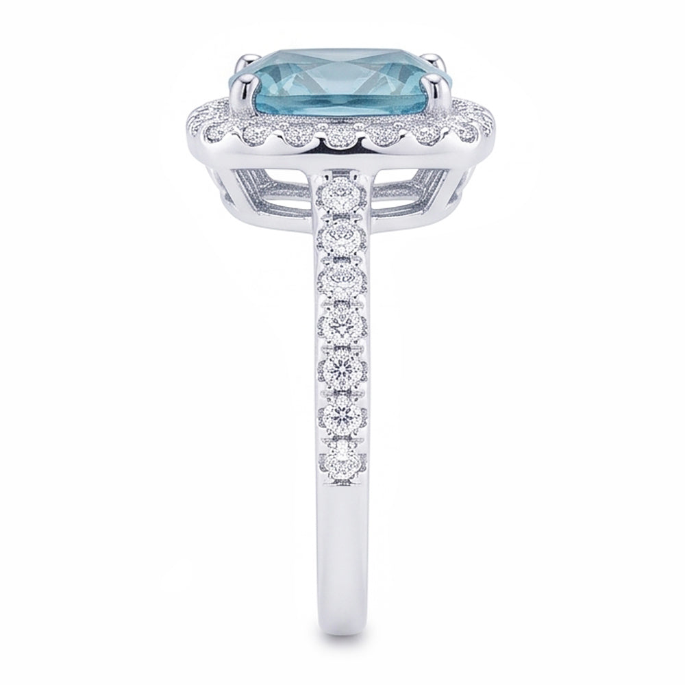 1.91 Karat Blaues Kissen Halo Center Edelsteinring Weißgold 14K