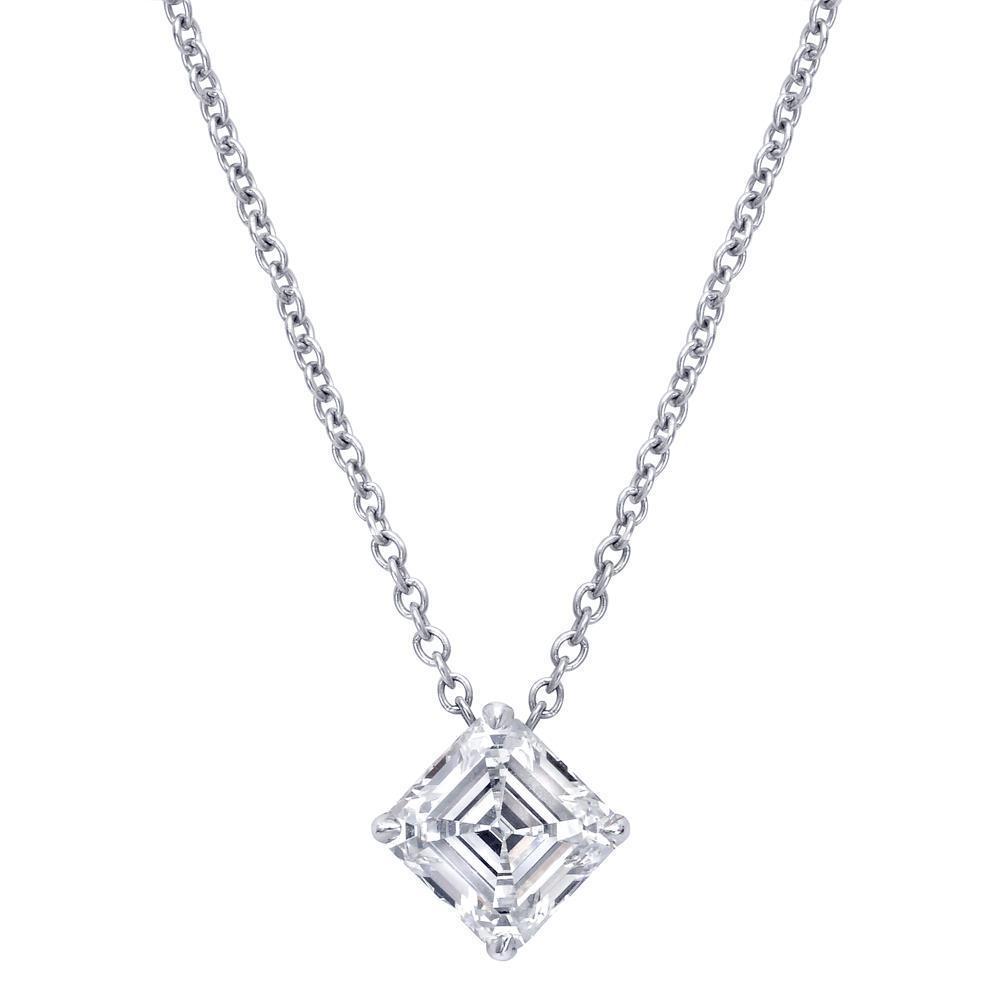 1 Karat Asscher Natürliche Diamant Halskette Anhänger Weißgold 14K Damen Schmuck