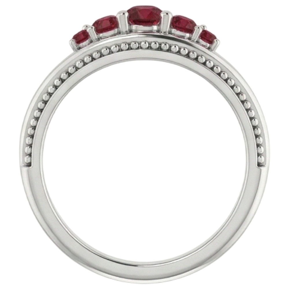 1 Karat Fünf-Steine-Ring Rubin Weißgold 14K