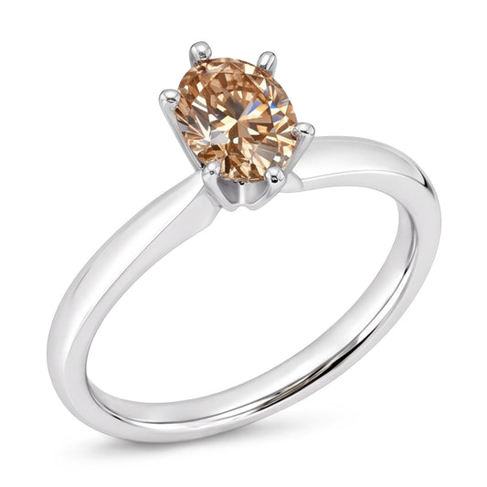 1 Karat Oval Champagner Aus der Erde Abgebauter Natürlicher Diamant Ehering Edelstein