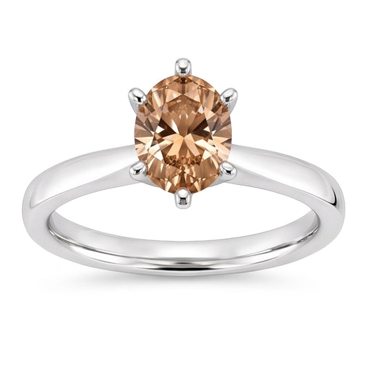 1 Karat Oval Champagner Aus der Erde Abgebauter Natürlicher Diamant Ehering Edelstein