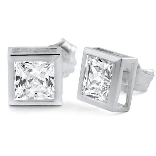 1 Karat Princess Cut Echt Diamant Ohrstecker 14K Weißgold