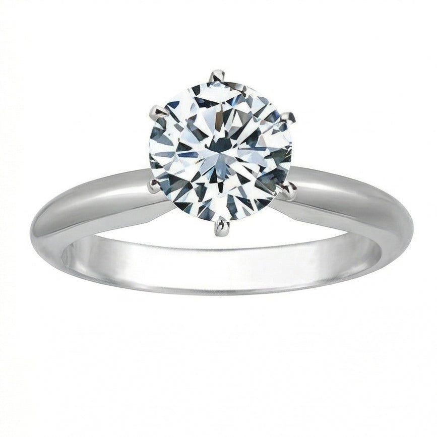 1 Karat runder Natürlich Aus der Erde Abgebauter Natürlicher Diamant-Solitär-Verlobungsring 14K Weißgold