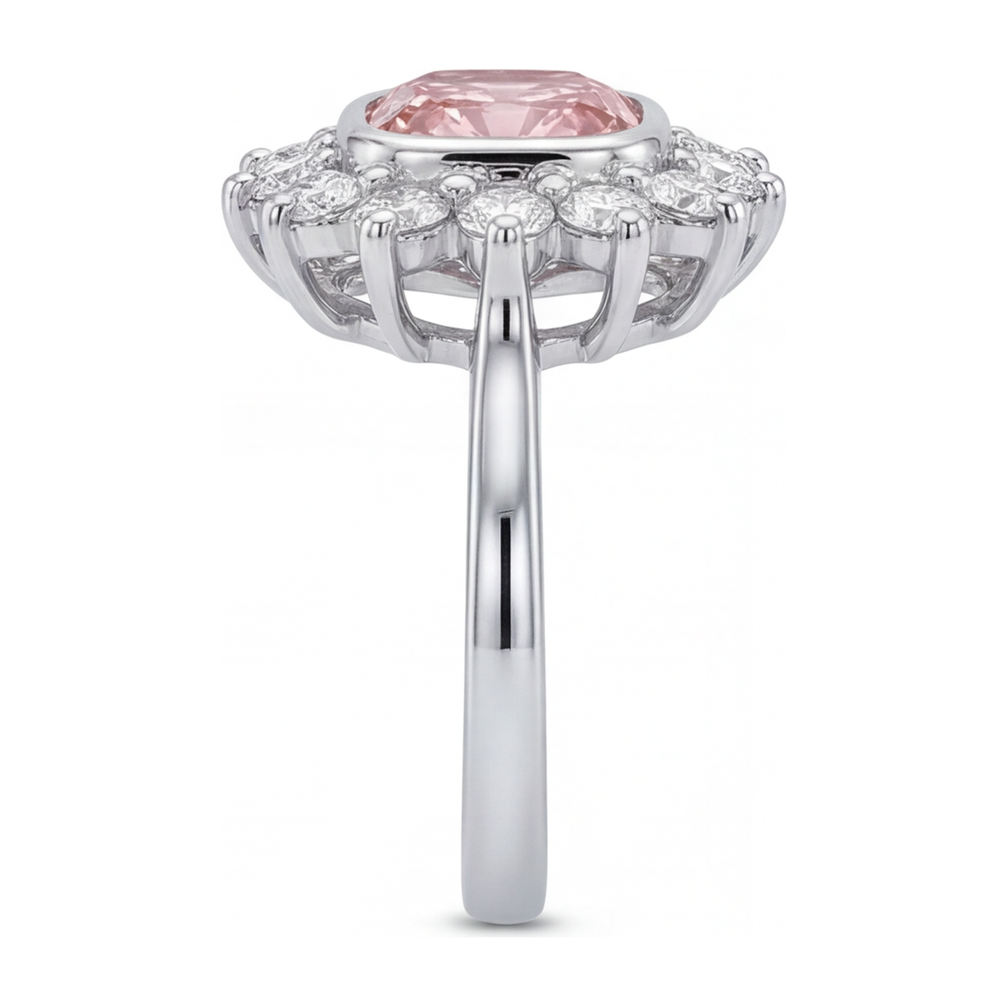 Verlobungsring mit rosa Edelstein, 1 Karat im Labor gezüchteter Diamant im Kissenschliff, Halo, 14 Karat Weißgold