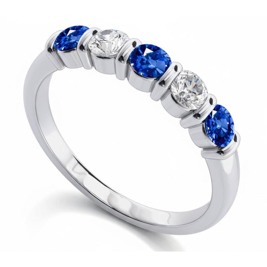 1.25 Ct Ceylon Saphir mit Aus der Erde Abgebauter Natürlicher Diamanten Fünf-Stein-Ring Gold14K