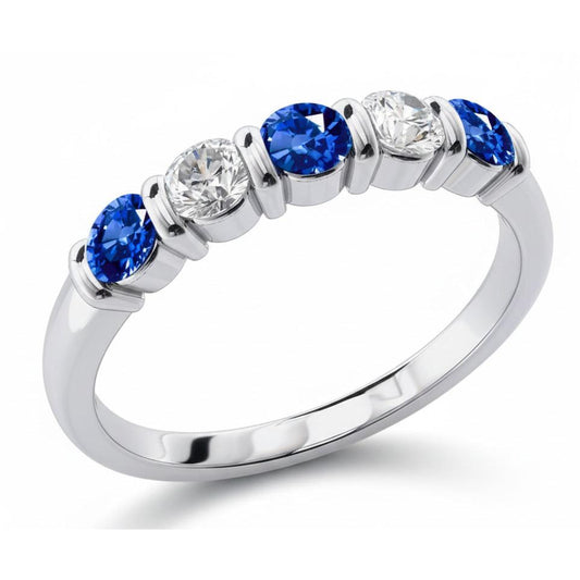 1.25 Ct Ceylon Saphir mit Aus der Erde Abgebauter Natürlicher Diamanten Fünf-Stein-Ring Gold14K