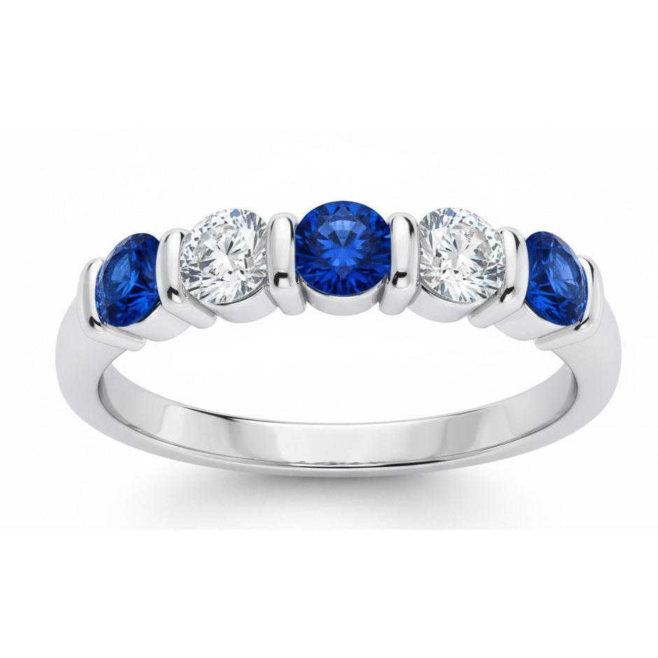1.25 Ct Ceylon Saphir mit Aus der Erde Abgebauter Natürlicher Diamanten Fünf-Stein-Ring Gold14K