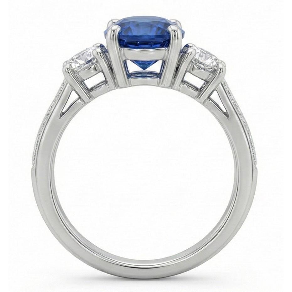 1.5 Kt Oval Sri Lanka Saphir Und Aus der Erde Abgebauter Natürlicher Diamant Drei Steine Ring Gold 14K