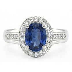 1.80 Karat srilankischer Saphir und runder Aus der Erde Abgebauter Natürlicher Diamanten Ring 14K Weißgold