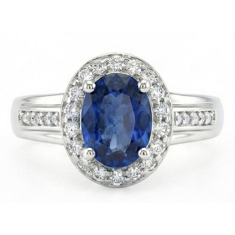 1.80 Karat srilankischer Saphir und runder Aus der Erde Abgebauter Natürlicher Diamanten Ring 14K Weißgold
