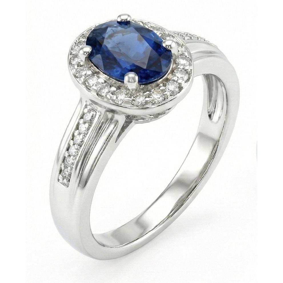 1.80 Karat srilankischer Saphir und runder Aus der Erde Abgebauter Natürlicher Diamanten Ring 14K Weißgold