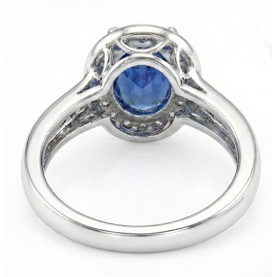 1.80 Karat srilankischer Saphir und runder Aus der Erde Abgebauter Natürlicher Diamanten Ring 14K Weißgold