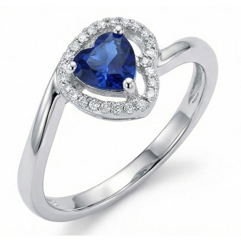 1.85 ct Herz & Runder Sri Lanka Saphir & Aus der Erde Abgebauter Natürlicher Diamanten Ring Weißgold