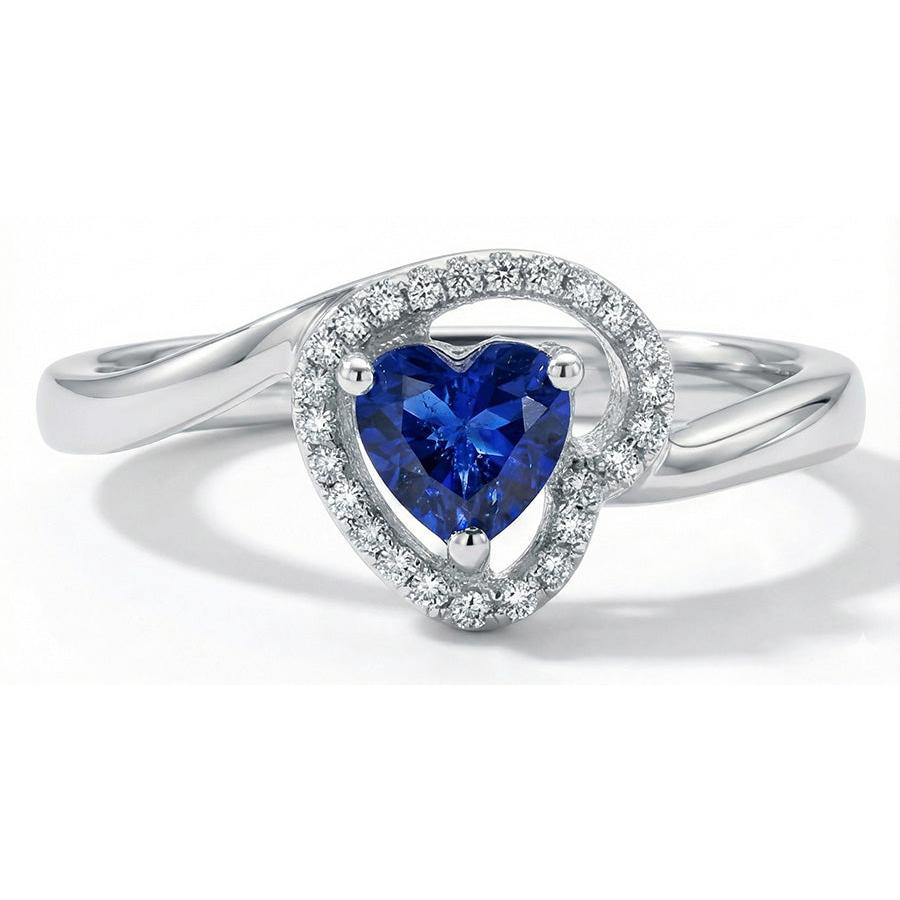 1.85 ct Herz & Runder Sri Lanka Saphir & Aus der Erde Abgebauter Natürlicher Diamanten Ring Weißgold