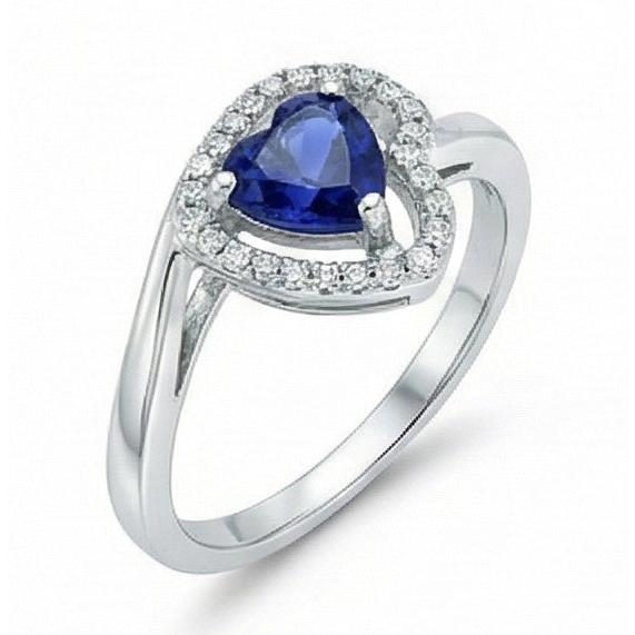 1.85 ct Herz & Runder Sri Lanka Saphir & Aus der Erde Abgebauter Natürlicher Diamanten Ring Weißgold
