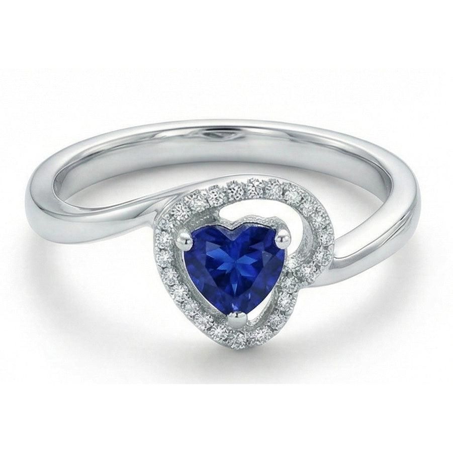1.85 ct Herz & Runder Sri Lanka Saphir & Aus der Erde Abgebauter Natürlicher Diamanten Ring Weißgold