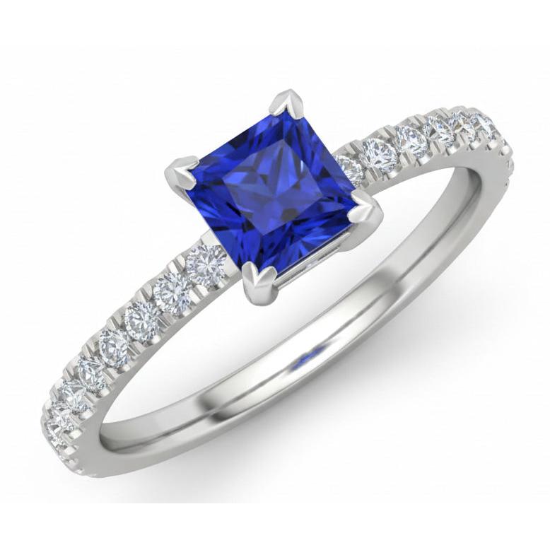 1.90 Kt. Sri Lanka Blauer Saphir Aus der Erde Abgebauter Natürlicher Diamant-Verlobungsring Weißgold 14K